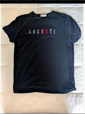 Lacoste Kids Black Tee with Multicolor Logo Letters